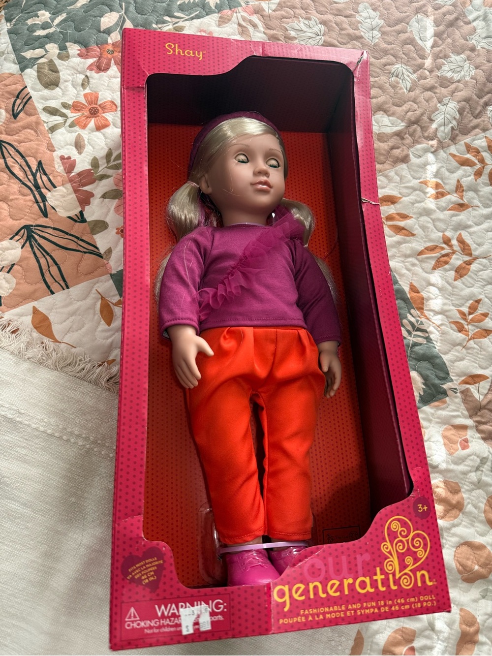 Our Generation Shay Fashion Doll in Purple Top & Orange Pants